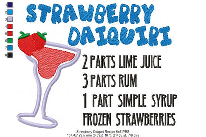 Strawberry Daiquiri Recipe - Applique - Machine Embroidery Design