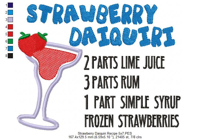 Strawberry Daiquiri Recipe - Applique - Machine Embroidery Design