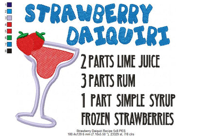 Strawberry Daiquiri Recipe - Applique - Machine Embroidery Design