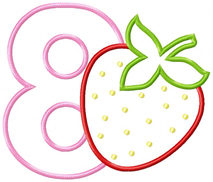 Strawberry Number 8 Eight 8th Birthday - Applique