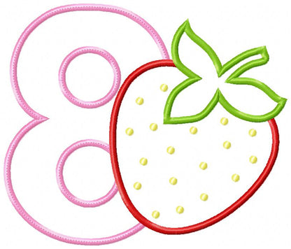 Strawberry Number 8 Eight 8th Birthday - Applique