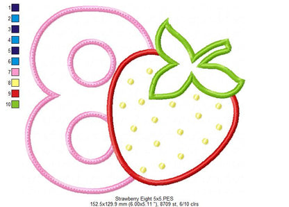 Strawberry Number 8 Eight 8th Birthday - Applique