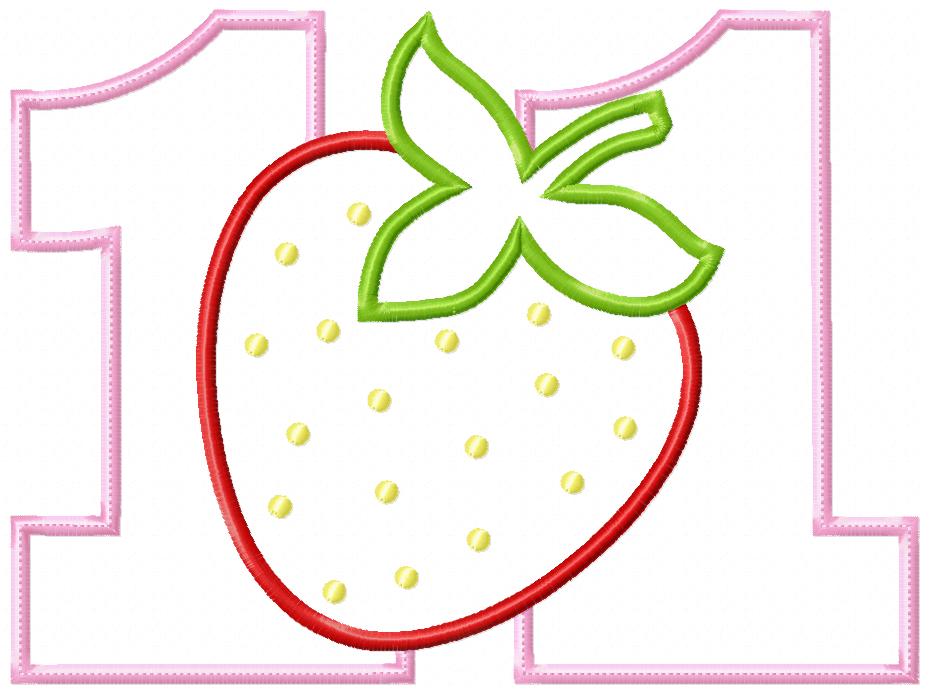 Strawberry Number Eleven 11 Elenth Birthday - Applique