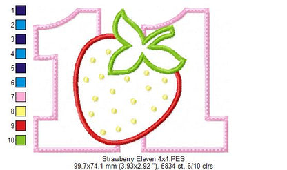 Strawberry Number Eleven 11 Elenth Birthday - Applique
