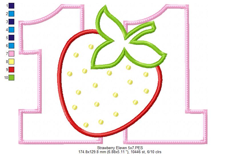 Strawberry Number Eleven 11 Elenth Birthday - Applique