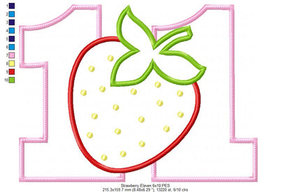 Strawberry Number Eleven 11 Elenth Birthday - Applique