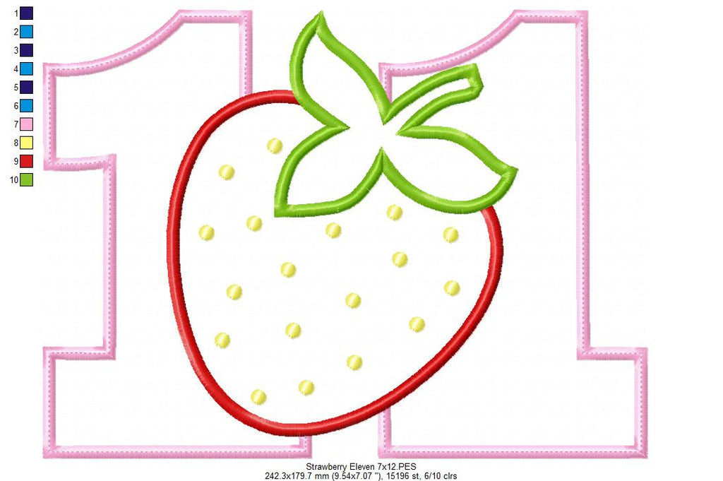 Strawberry Number Eleven 11 Elenth Birthday - Applique
