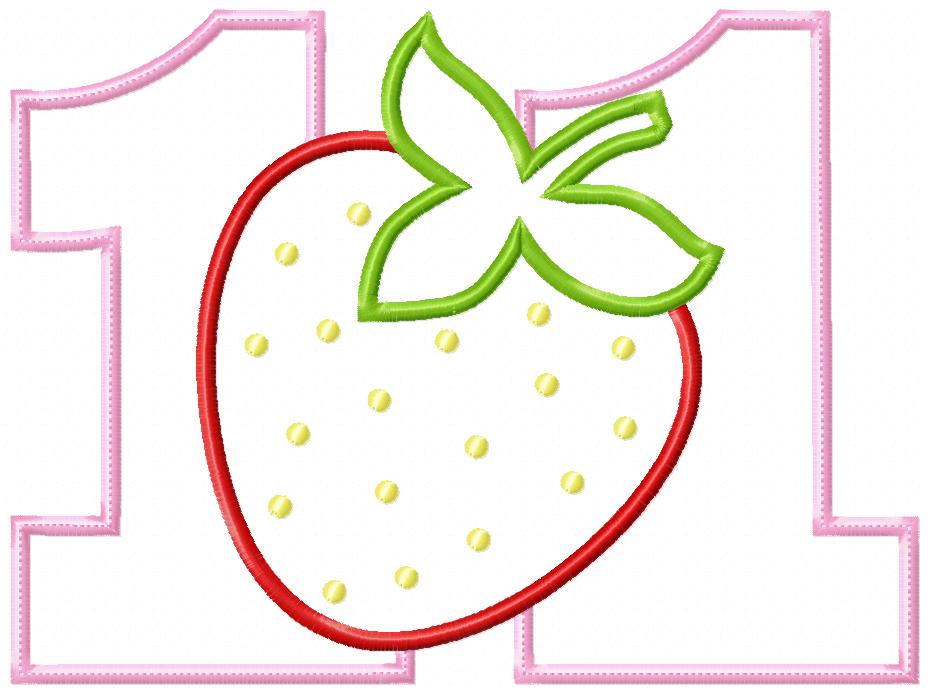 Strawberry Number Eleven 11 Elenth Birthday - Applique