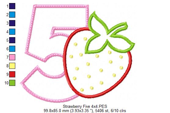 Strawberry Number 5 Five 5th Birthday - Applique