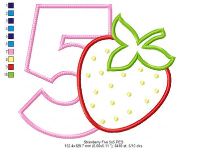 Strawberry Number 5 Five 5th Birthday - Applique