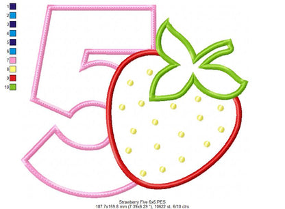 Strawberry Number 5 Five 5th Birthday - Applique