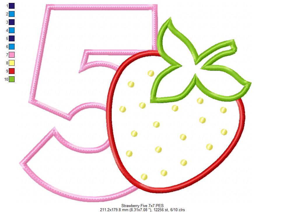 Strawberry Number 5 Five 5th Birthday - Applique