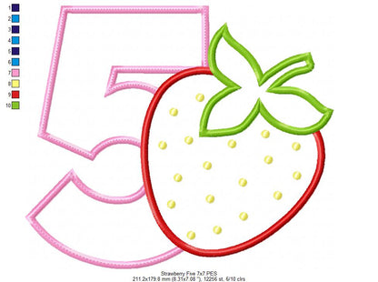 Strawberry Number 5 Five 5th Birthday - Applique
