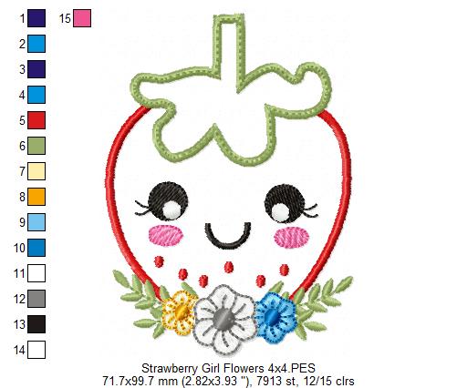 Strawberry Girl with Flowers - Applique