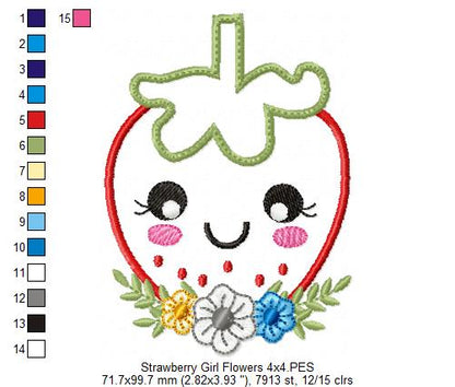 Strawberry Girl with Flowers - Applique