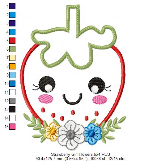 Strawberry Girl with Flowers - Applique