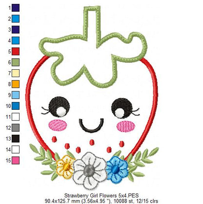 Strawberry Girl with Flowers - Applique