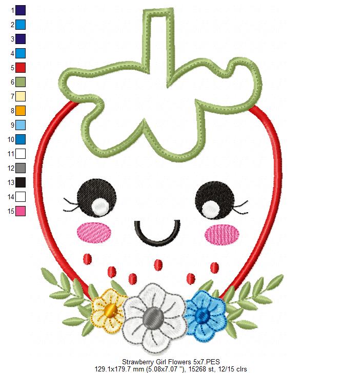 Strawberry Girl with Flowers - Applique
