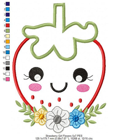 Strawberry Girl with Flowers - Applique