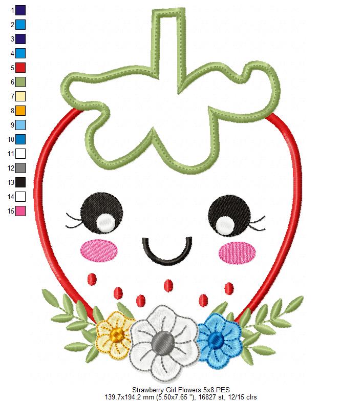 Strawberry Girl with Flowers - Applique