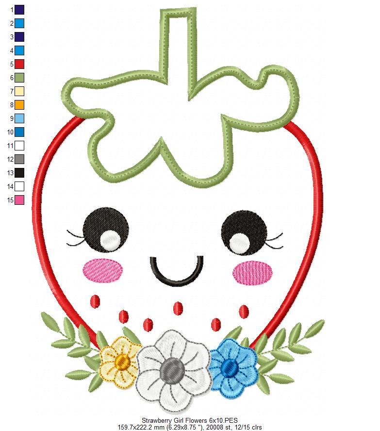 Strawberry Girl with Flowers - Applique