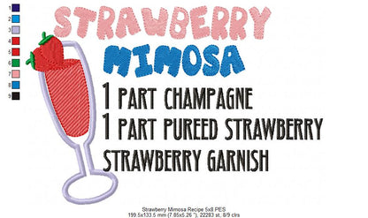 Strawberry Mimosa Recipe - Applique - Machine Embroidery Design