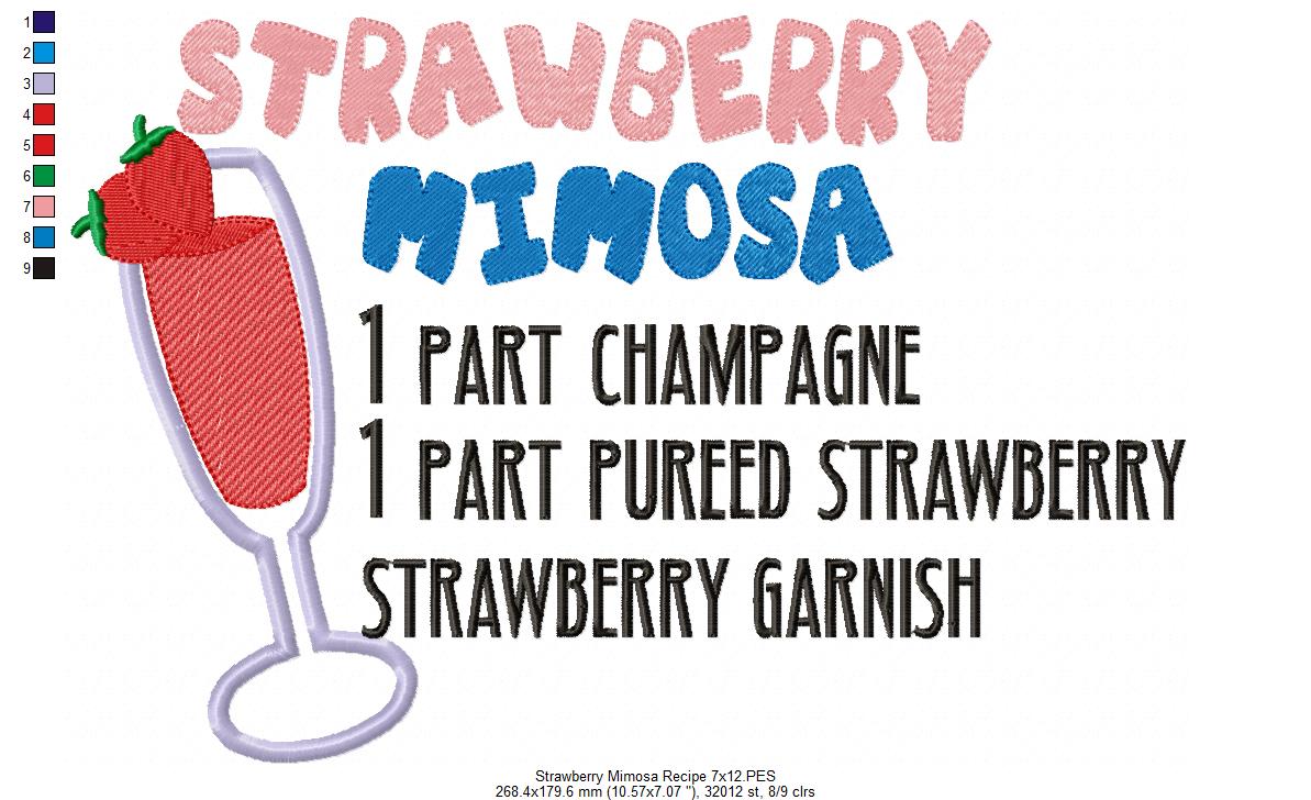 Strawberry Mimosa Recipe - Applique - Machine Embroidery Design