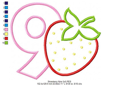 Strawberry Number 9 Nine 9th Birthday - Applique