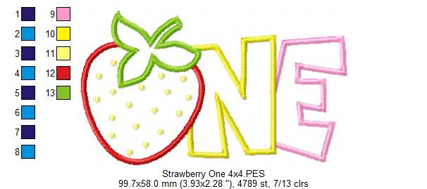 Strawberry Number 1 One 1st Birthday - Applique