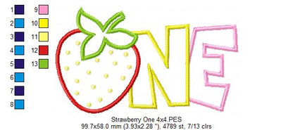 Strawberry Number 1 One 1st Birthday - Applique