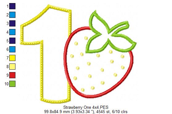 Strawberry Number 1 One 1st Birthday - Applique