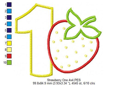 Strawberry Number 1 One 1st Birthday - Applique