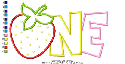 Strawberry Number 1 One 1st Birthday - Applique