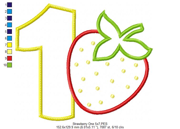 Strawberry Number 1 One 1st Birthday - Applique