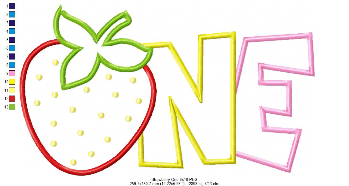 Strawberry Number 1 One 1st Birthday - Applique