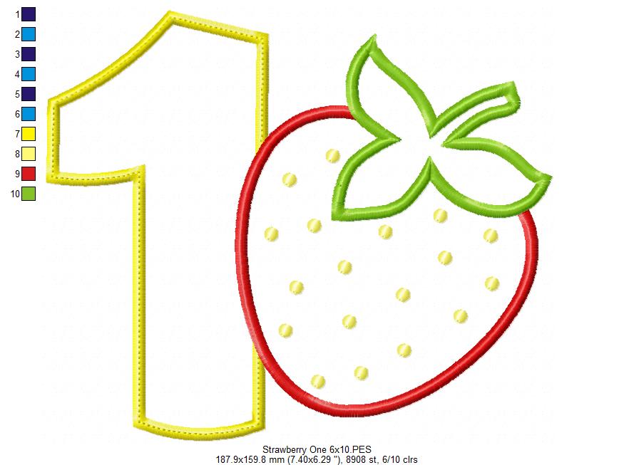 Strawberry Number 1 One 1st Birthday - Applique