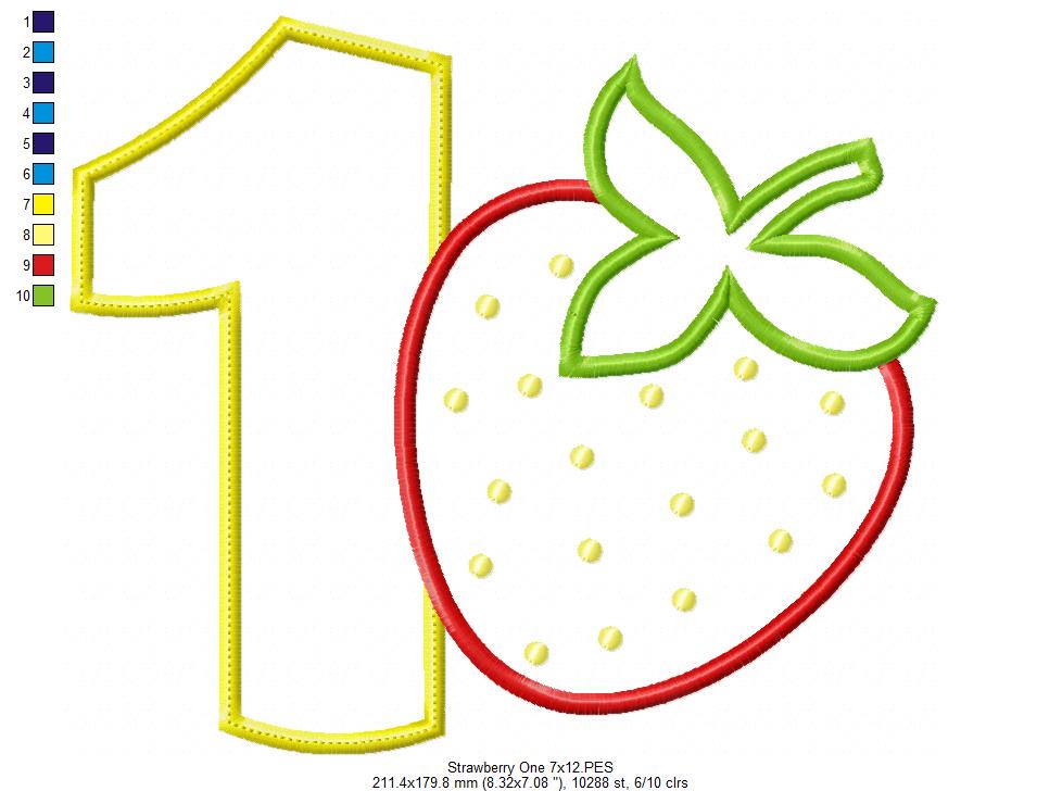 Strawberry Number 1 One 1st Birthday - Applique