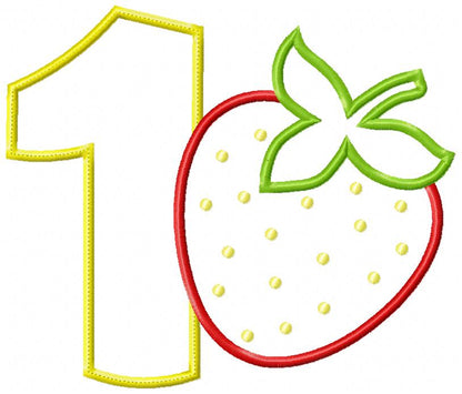 Strawberry Number 1 One 1st Birthday - Applique