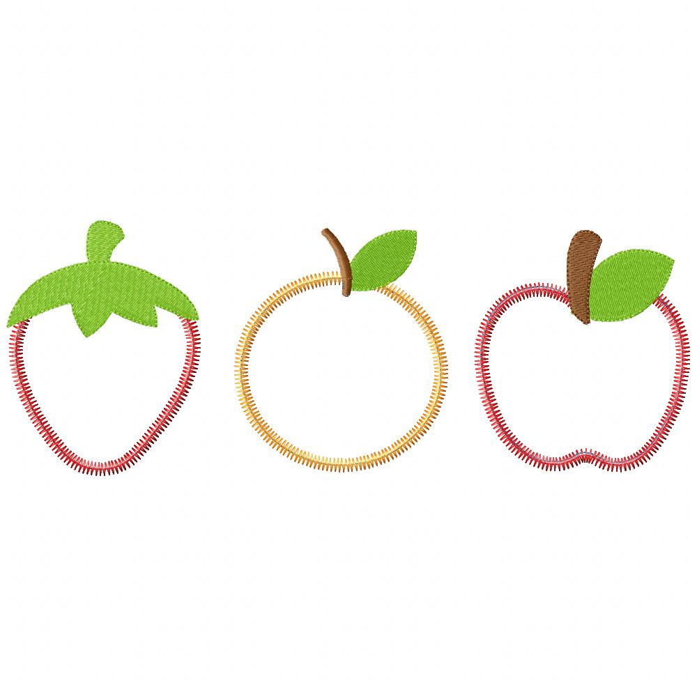 Cute Fruit Trio – Zigzag Appliqué – Machine Embroidery Design