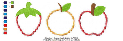 Cute Fruit Trio – Zigzag Appliqué – Machine Embroidery Design