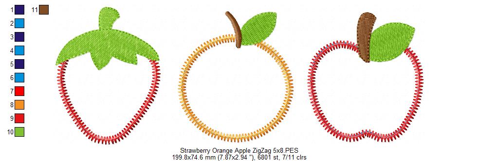 Cute Fruit Trio – Zigzag Appliqué – Machine Embroidery Design