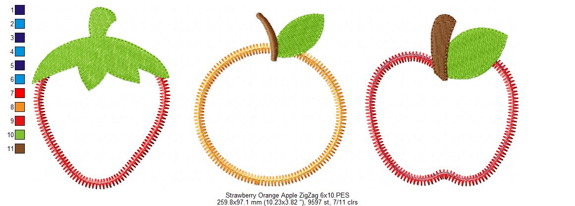 Cute Fruit Trio – Zigzag Appliqué – Machine Embroidery Design