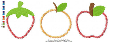 Cute Fruit Trio – Zigzag Appliqué – Machine Embroidery Design