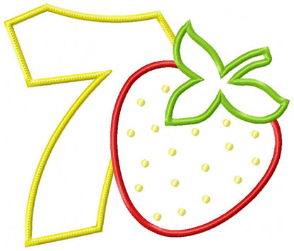 Strawberry Number 7 Seven 7th Birthday - Applique
