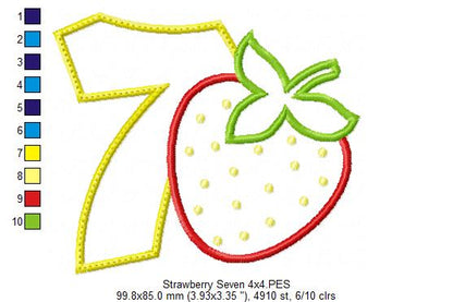 Strawberry Number 7 Seven 7th Birthday - Applique