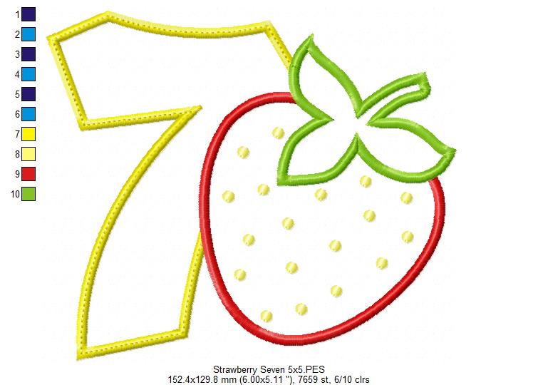 Strawberry Number 7 Seven 7th Birthday - Applique