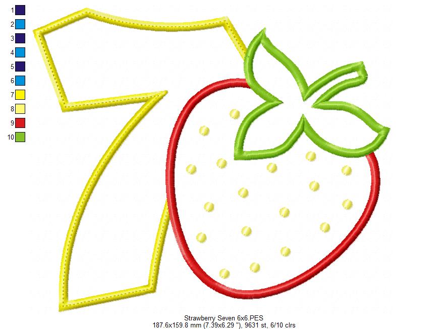 Strawberry Number 7 Seven 7th Birthday - Applique