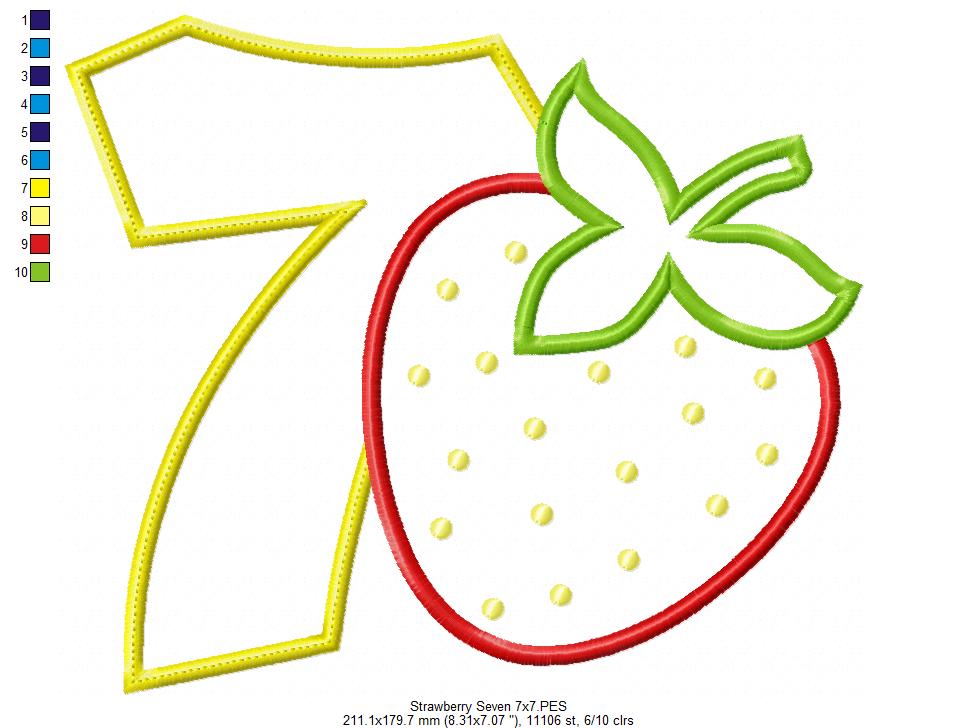 Strawberry Number 7 Seven 7th Birthday - Applique