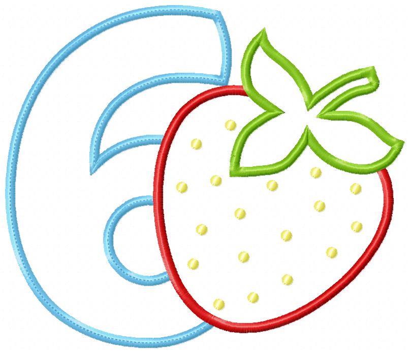 Strawberry Number 6 Six 6th Birthday - Applique
