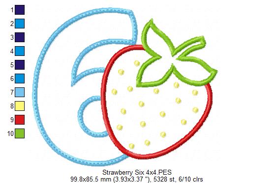 Strawberry Number 6 Six 6th Birthday - Applique